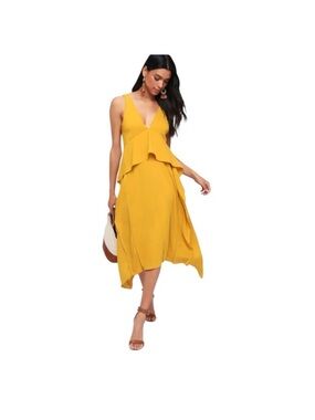 Adelyn Rae yellow sexy ruffle deep vneck contemporary cocktail dress extra small